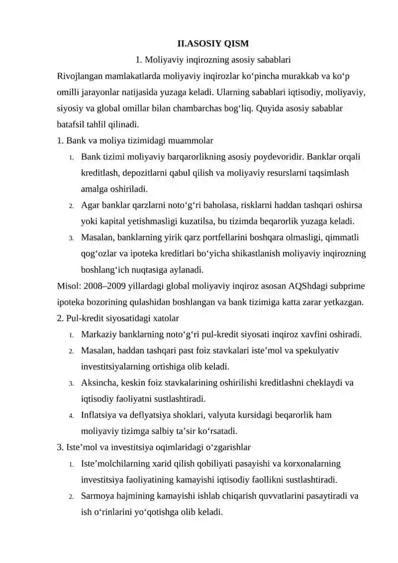 Mavzu: RIVOJLANYATGAN MAMLAKATLARDA MOLIYAVIY INQIROZ 3