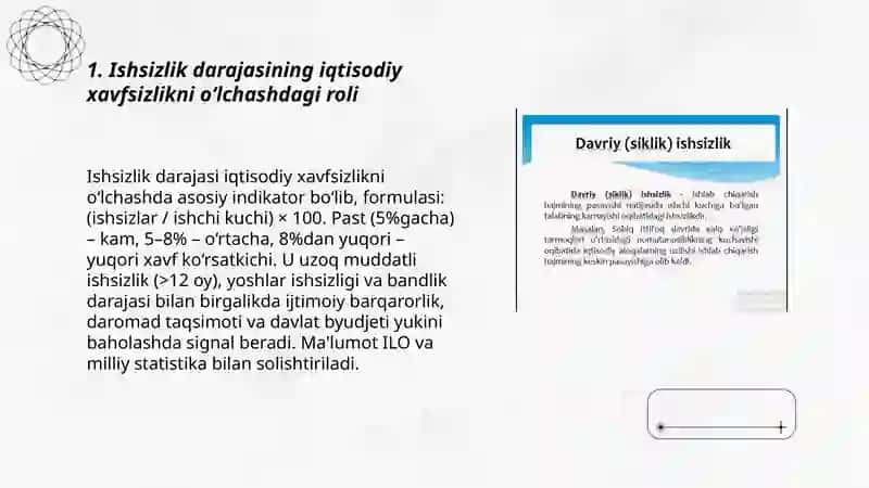 Ishsizlik iqtisidiy xafsizlikning indikatori 3