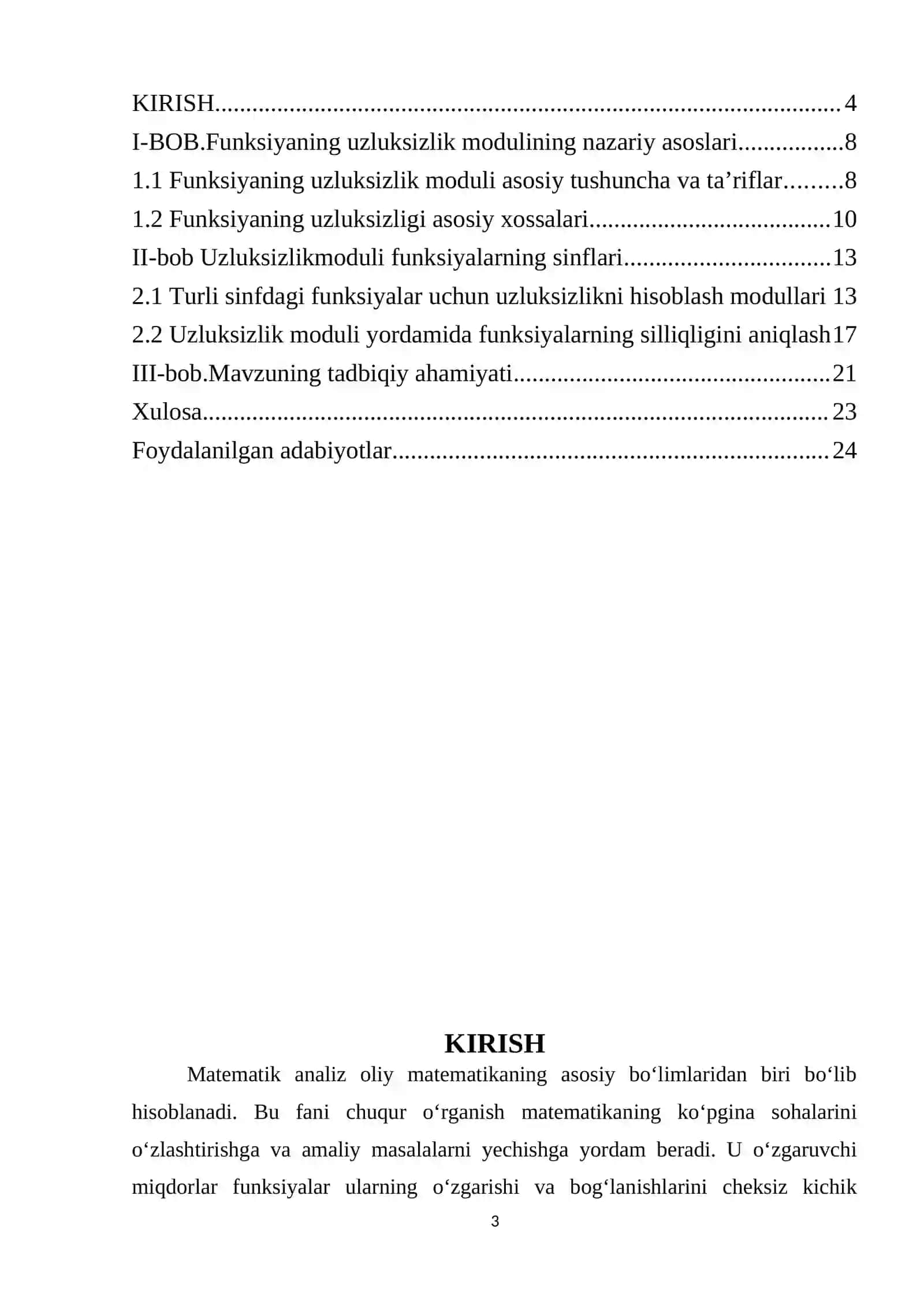 "Funksiyaning uzluksizlik moduli" mavzusidagi KURS ISHI 3