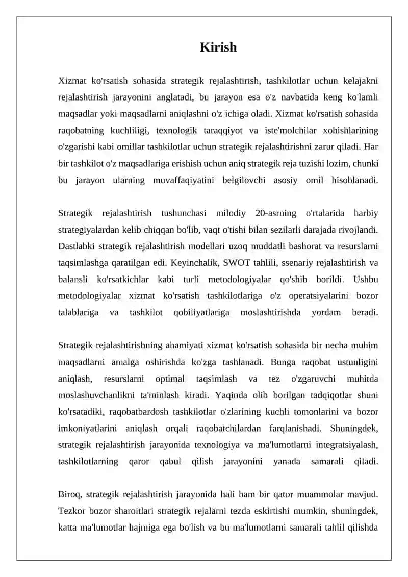 Xizmat Ko'rsatish Sohasida Strategik Rejalashtirish 3