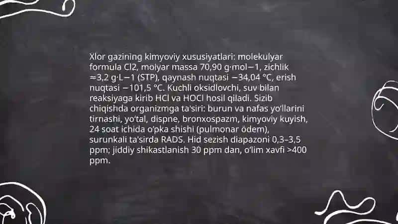 Xlor gazining kimyoviy xususiyatlari 3