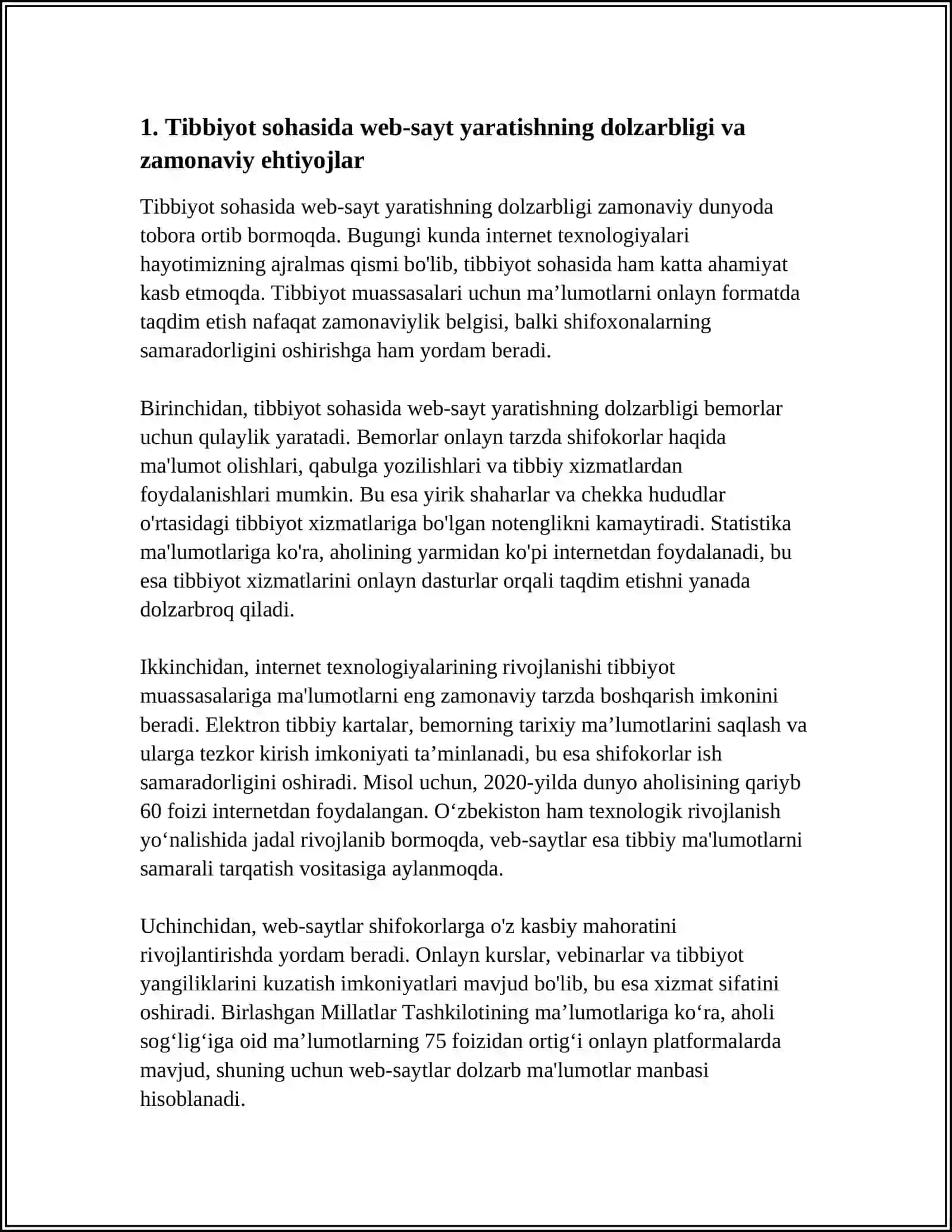 TIBBIYOT SOHASIDA WEB -SAYT YARATISHNING DOLZARBLIGI, AHAMIYATI VA YUTUQLARI 3