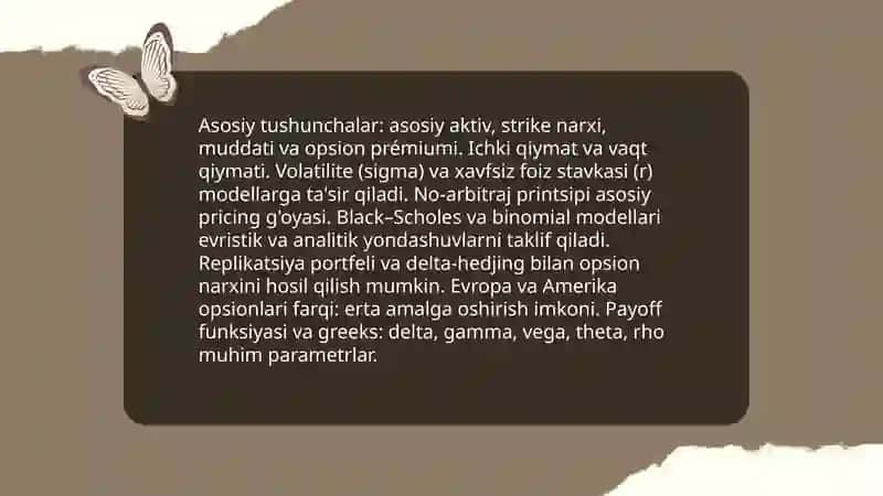 Xaridlarda option narxlash modeli 3