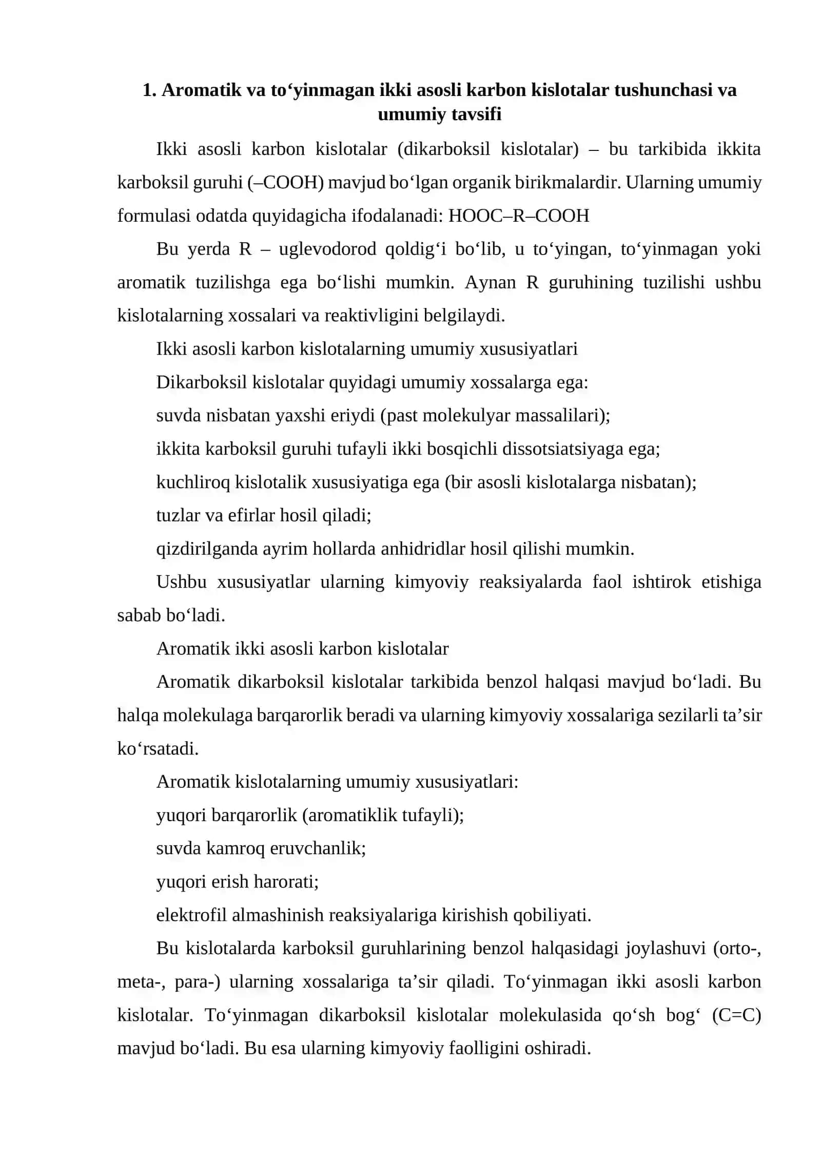 AROMATIK VA TO'YINMAGAN IKKI ASOSLI KARBON KISLOTALAR 3