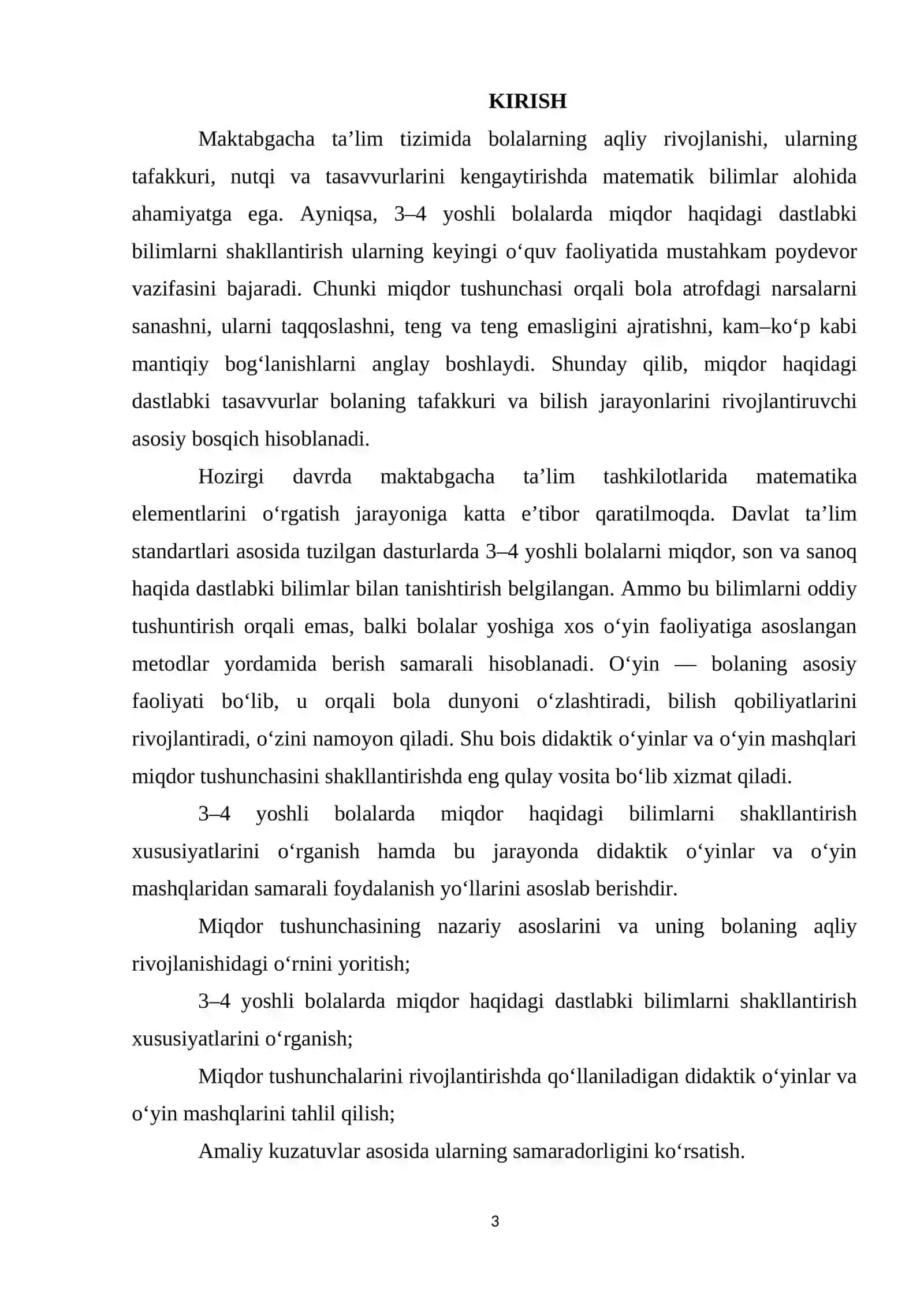 3-4 YOSHLI BOLALARDA MIQDOR HAQIDAGI BILIMLARNI SHAKLLANTIRISHNING XUSUSIYATLARI. 3-4 YOSHLI BOLALAR BILAN ISHLASHDA MATEMATIK MAZMUNGA EGA BO‘LGAN DIDAKTIK O‘YINLAR VA O‘YIN MASHQLARI. 3