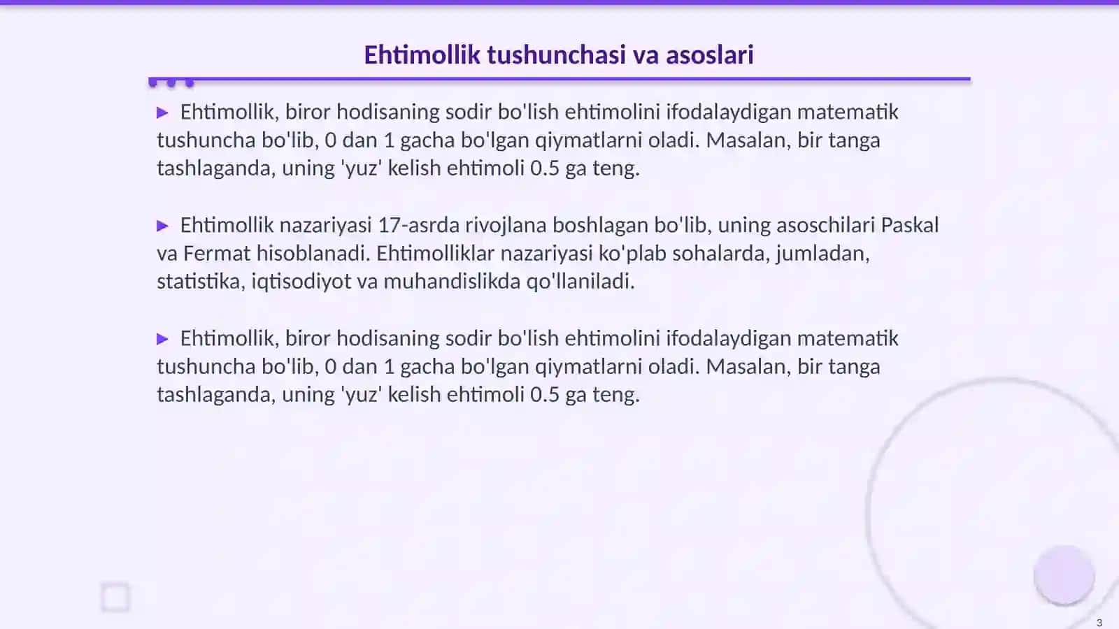 Ehtimolliklarni hisoblash usullari 3