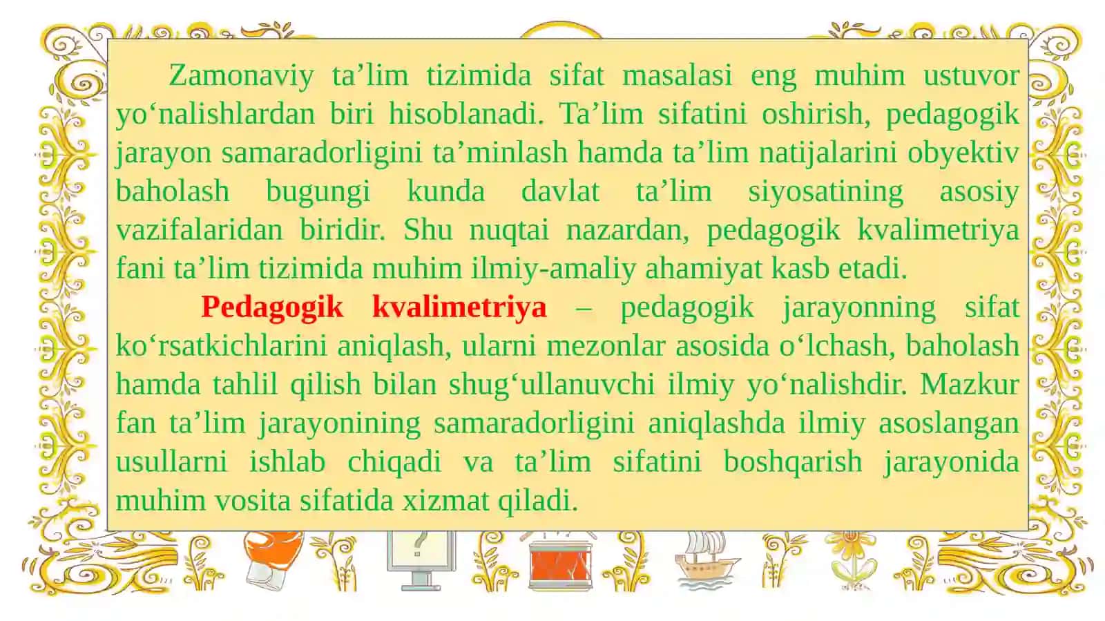 Pedagogik kvalimetriya fanining zamon talablari ga mostashkile tilishi nazorat qilish imkoniyatlari 3
