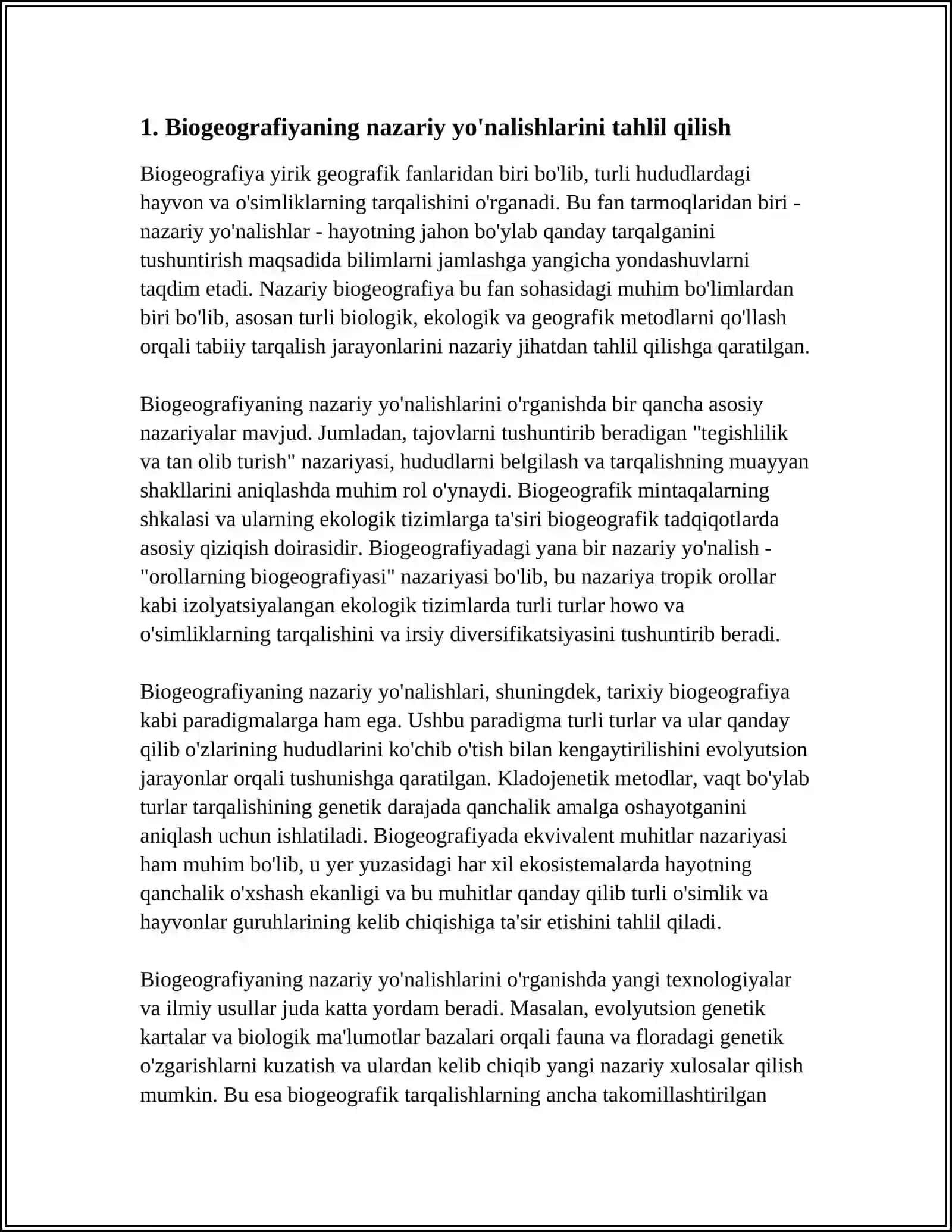 BIOGEOGRAFIYANING YONALISHLARINI TAHLIL QILISH 3