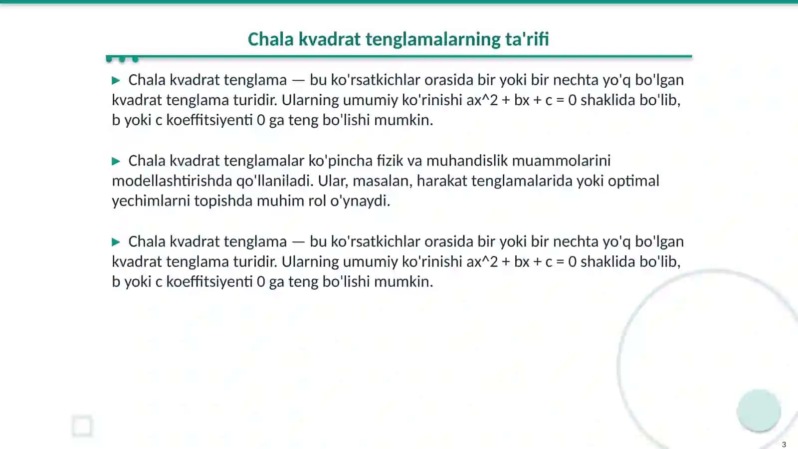 Chala kvadrat tenglamalar 3