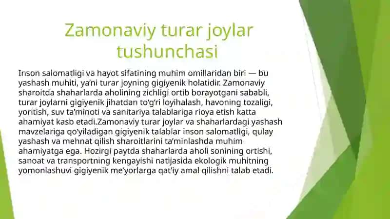 zamonaviy turar-joylarga qoʻyilgan gigiyenik talablar 3