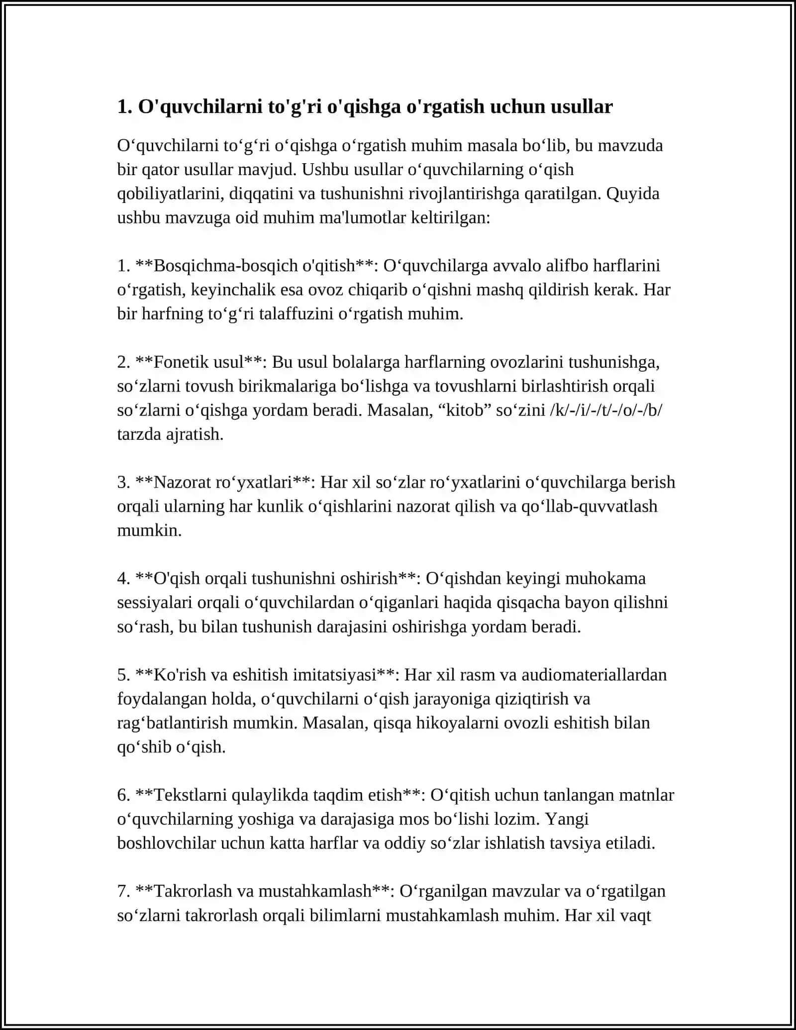 ONA TILI O'QITISH METODIKASI FANIDA O'QISH MALAKASINING SIFATLARI 3