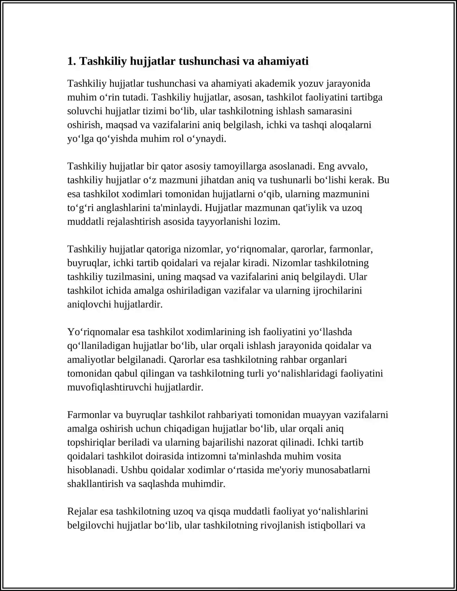 (AKADEMIK YOZUV) TASHKILIY HUJJATLAR MUSTAQIL ISH 3