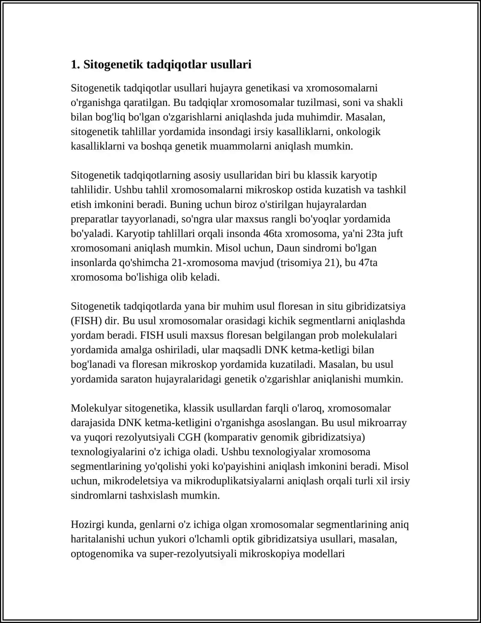 ODAM GENETIKASINING O‘RGANISH USULLARI: SITOGENETIK, DERMATOGLIFIKA, BIOKIMYOVIY 3