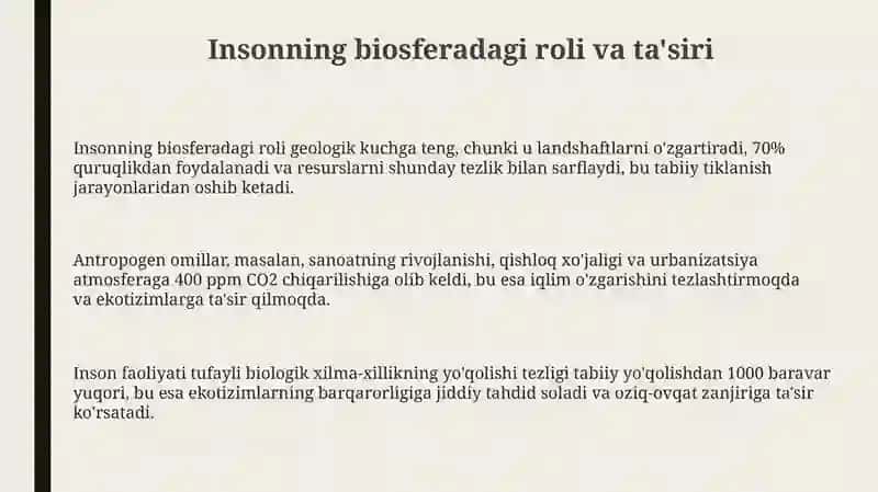 Inson biosfera omili sifatda Inson faoliyating biosferaga tasiri 3