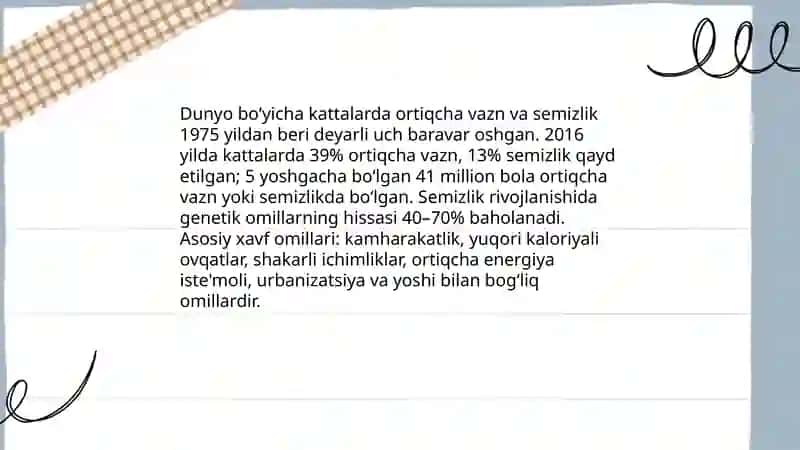 Semizlik, metabolik sindrom va qantli diabetning II turi 3
