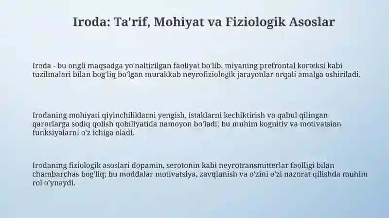 Iroda: Ta'rif, Mohiyat va Fiziologik Asoslar 3