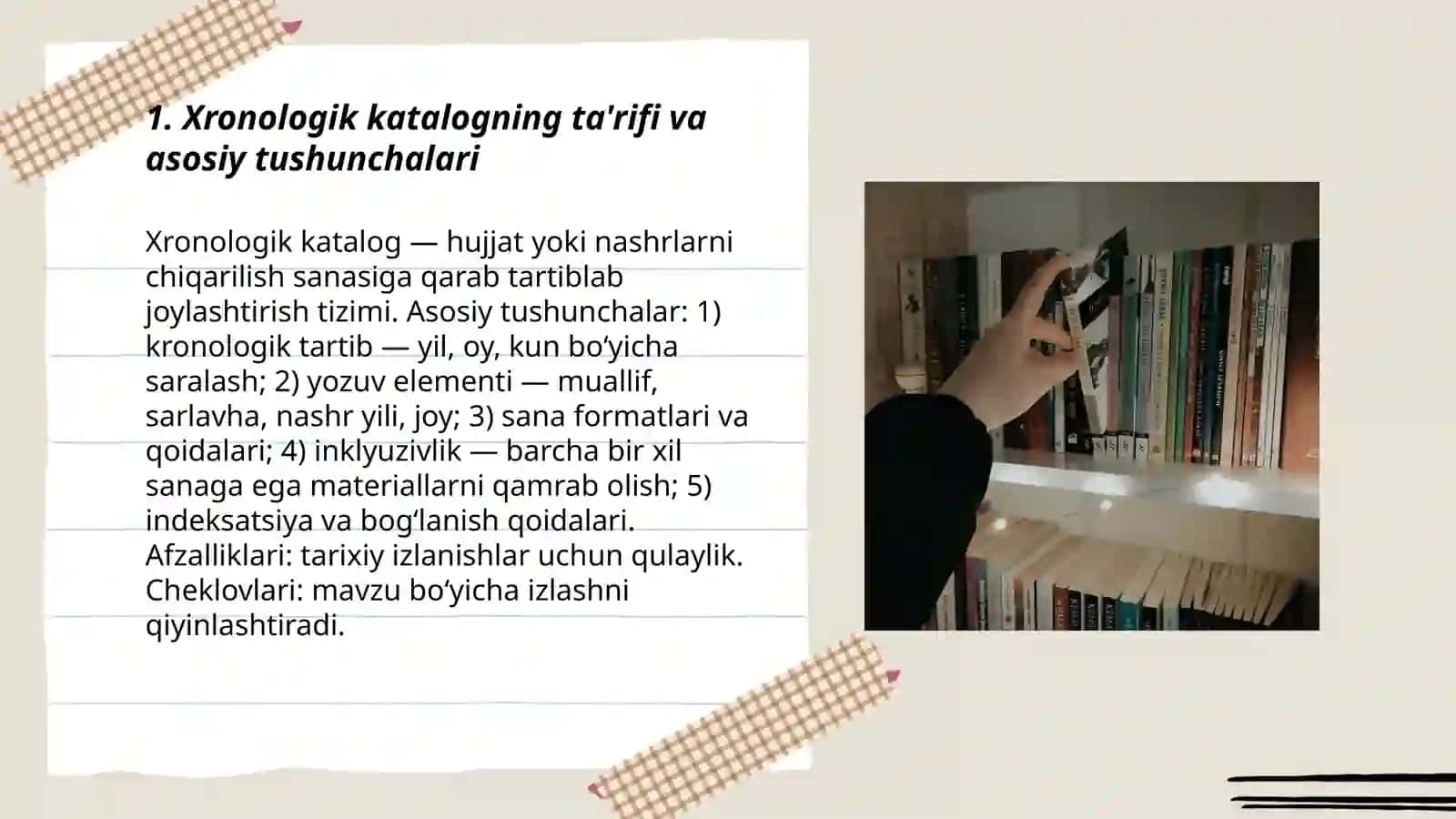 Kataloglashtirish va klasifikatsiyalash. Fani Mavzu Xronologik catalog tuzilishi va qo'llanilishi 3