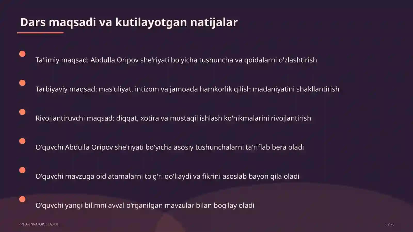 Abdulla Oripov she'riyati (9-sinf) 3