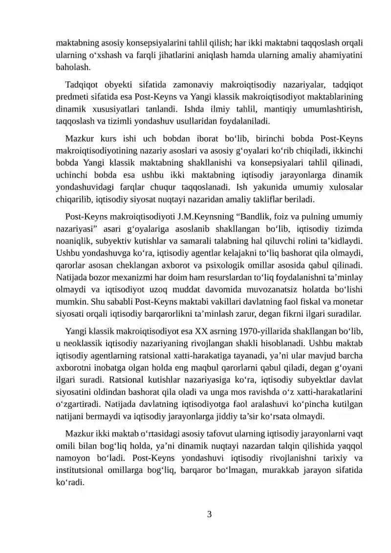 Post-Keyns va Yangi klassik makroiqtisodiyotning dinamik farqlari 3