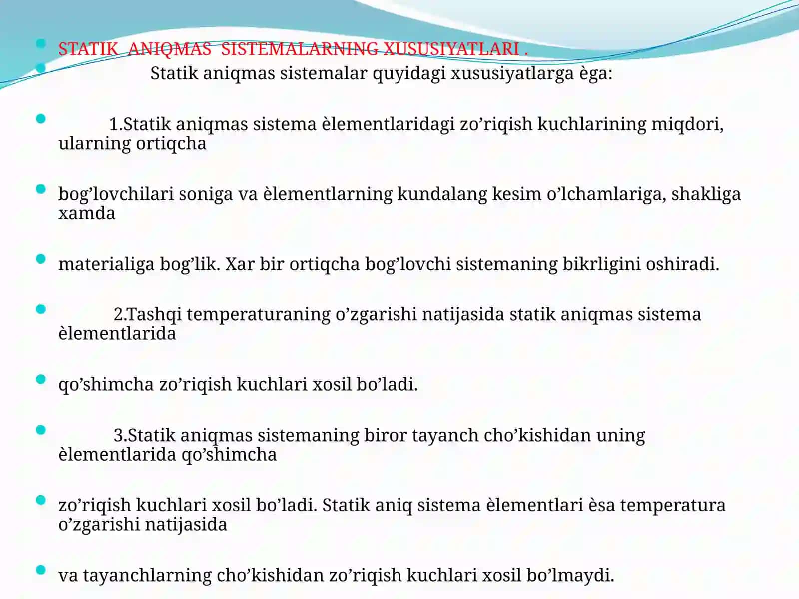 STATIK ANIQMAS RAMALAR VA EGILISHI KICHIK BO’LGAN EGRI STERJENLAR HISOBI 3