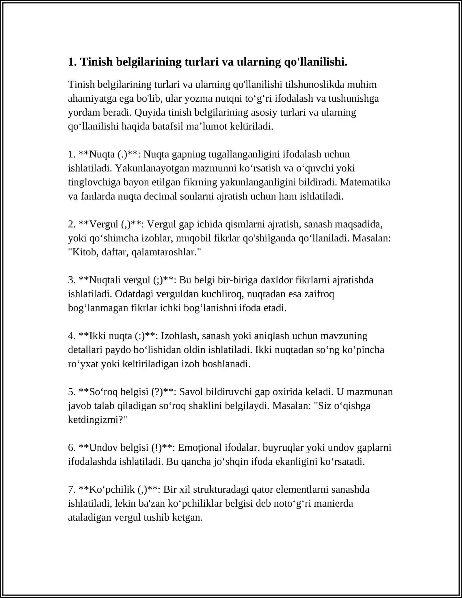 DARSLIKLARIDAGI TINISH BELGILARINI ISHLATILISHIGA OID MASHQLARNI TAHLIL QILISH 3