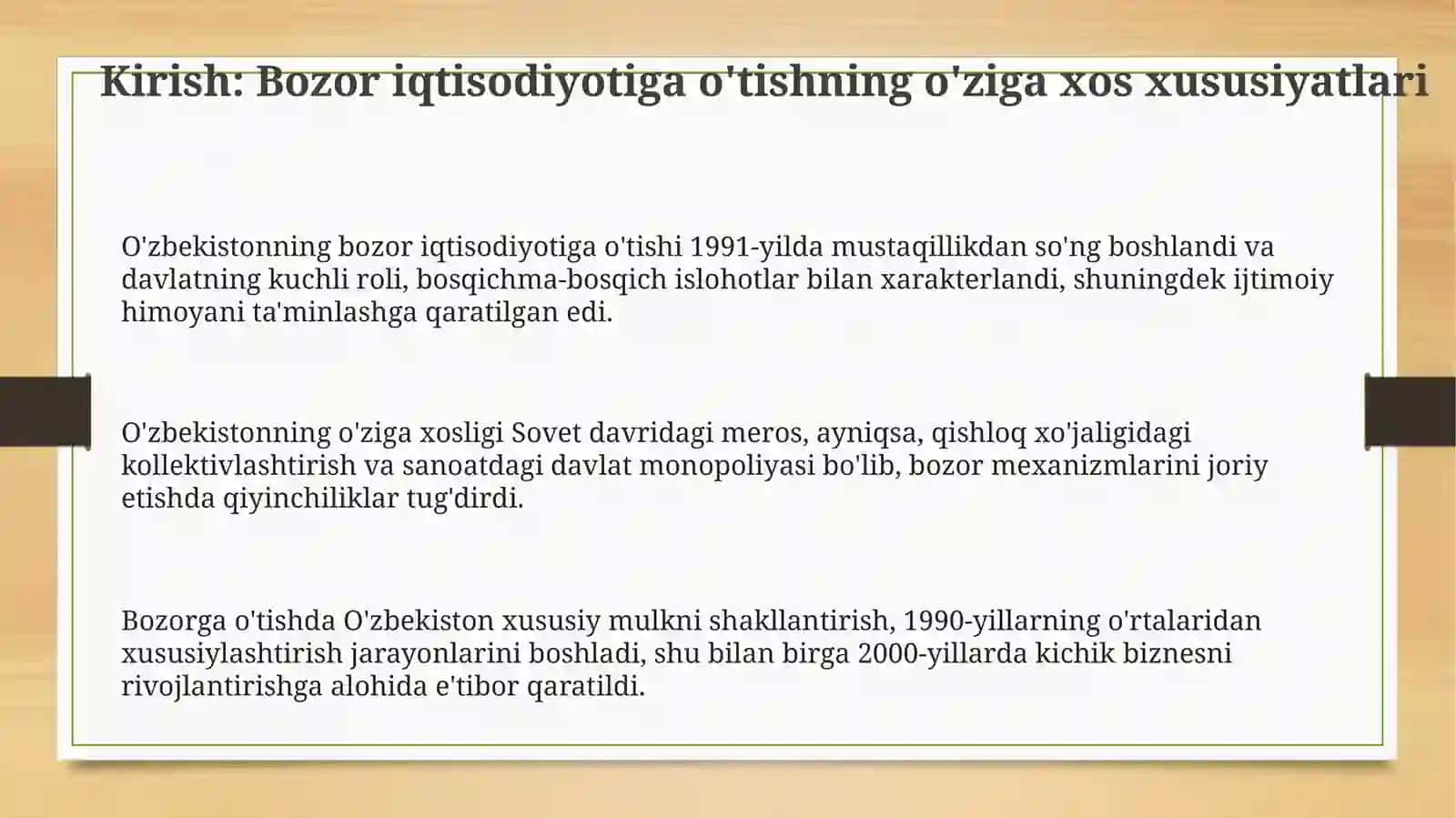 O'zbekistonda bozor iqtisodiyotining rivojlanishi va xususiy mulkchilik 3