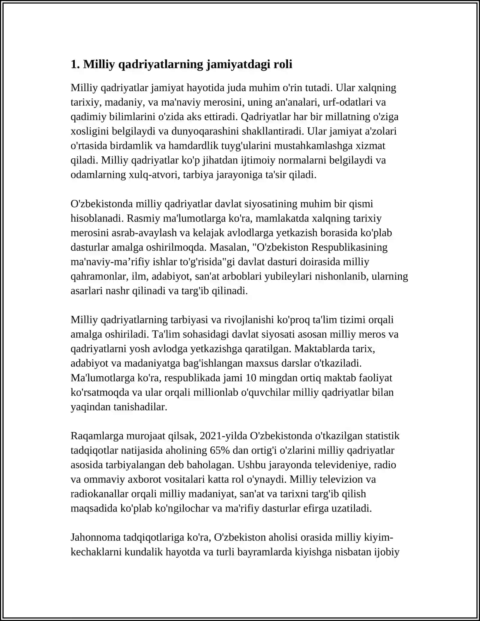 REFERAT "MILLIY VA UMUMINSONIY QADRIYATLARNING INSONLARGA TA'SIRI" 3