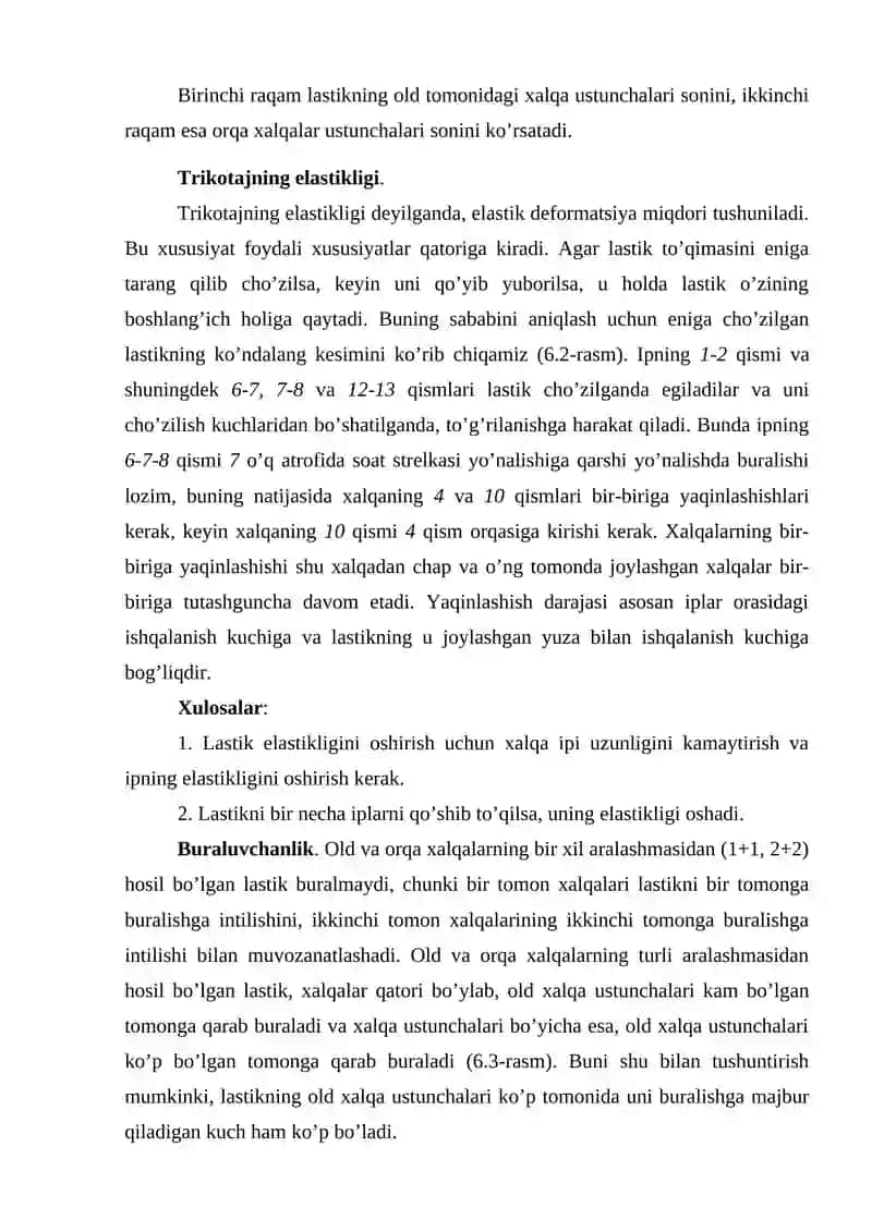 Ko’ndalangiga To’qilgan Lastik, Interlok va Teskari Trikotaj To’qimalari 3