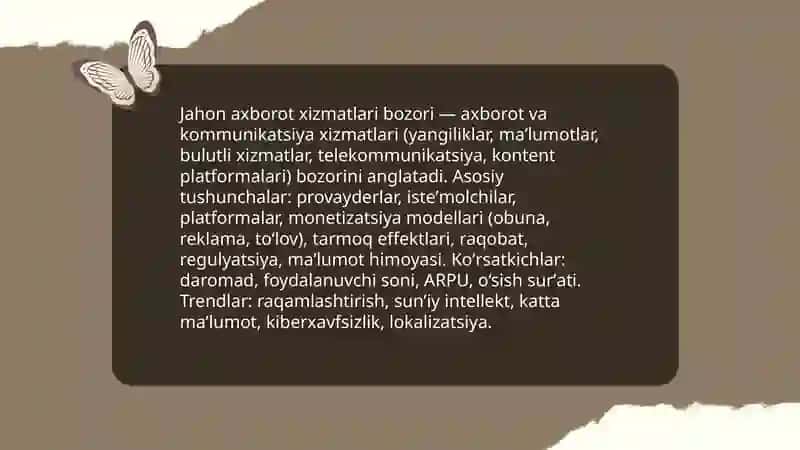 Jahon axborot xizmatlari bozori:asosiy tushunchalari 3