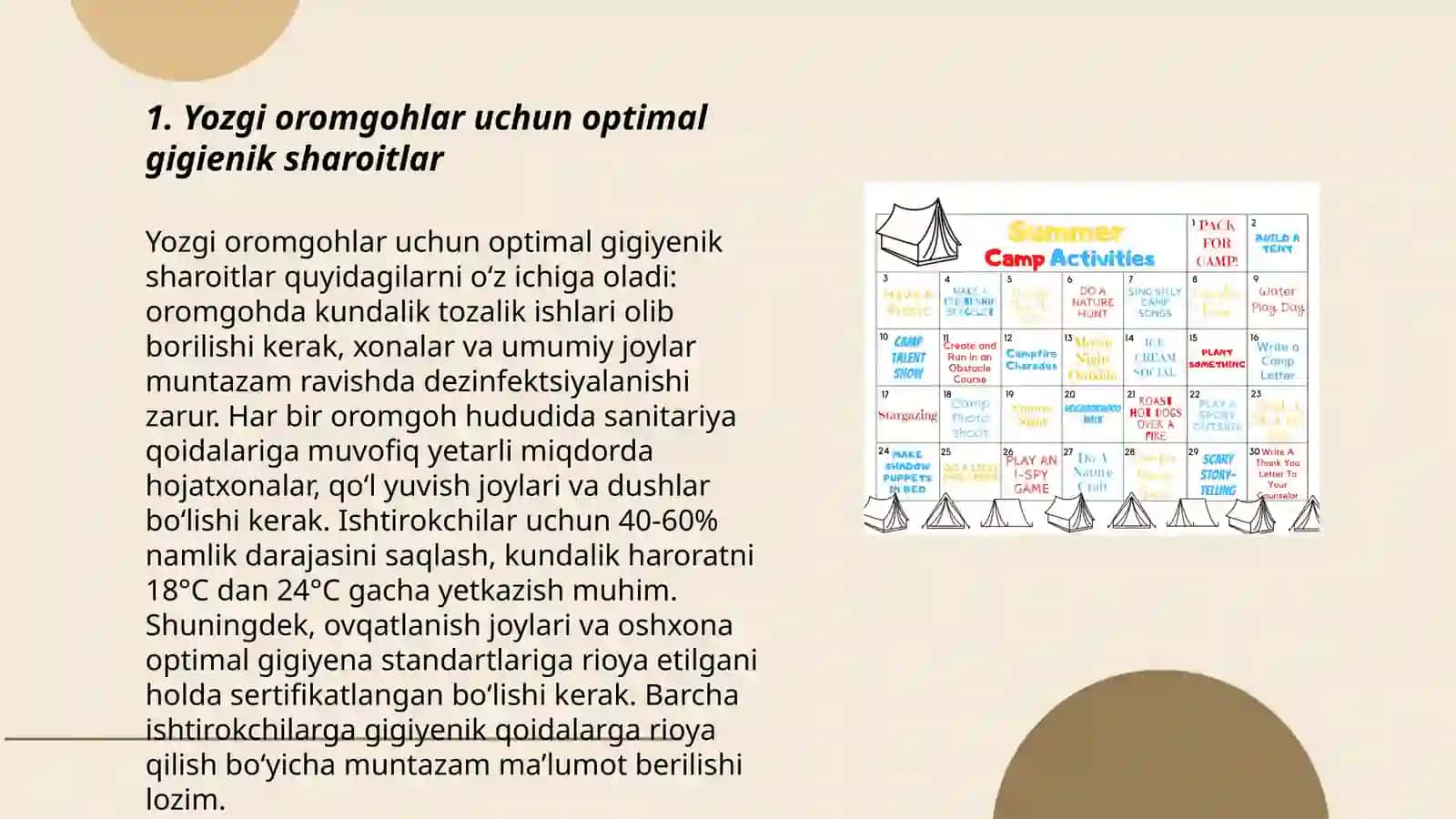 Yozgi oromgohlarga qo’yiladigan gigienik talablar Ahmedova Xurshida 3