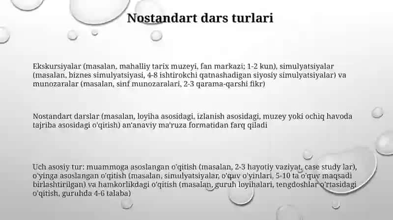 Nostandart darslar o'ziga xos xususiyatlari 3