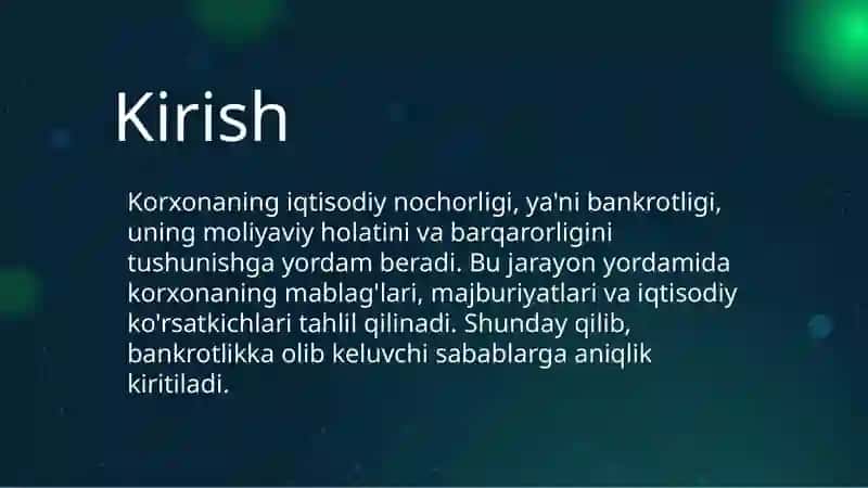 Korxonaning iqtisodiy nochorligi (bankrotligi)ni baholash va tahlil qilish 3