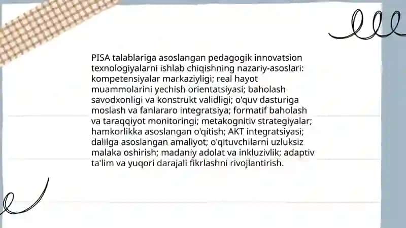 PISA pedagogik innovatsion texnologiyalarni ishlab chiqish 3