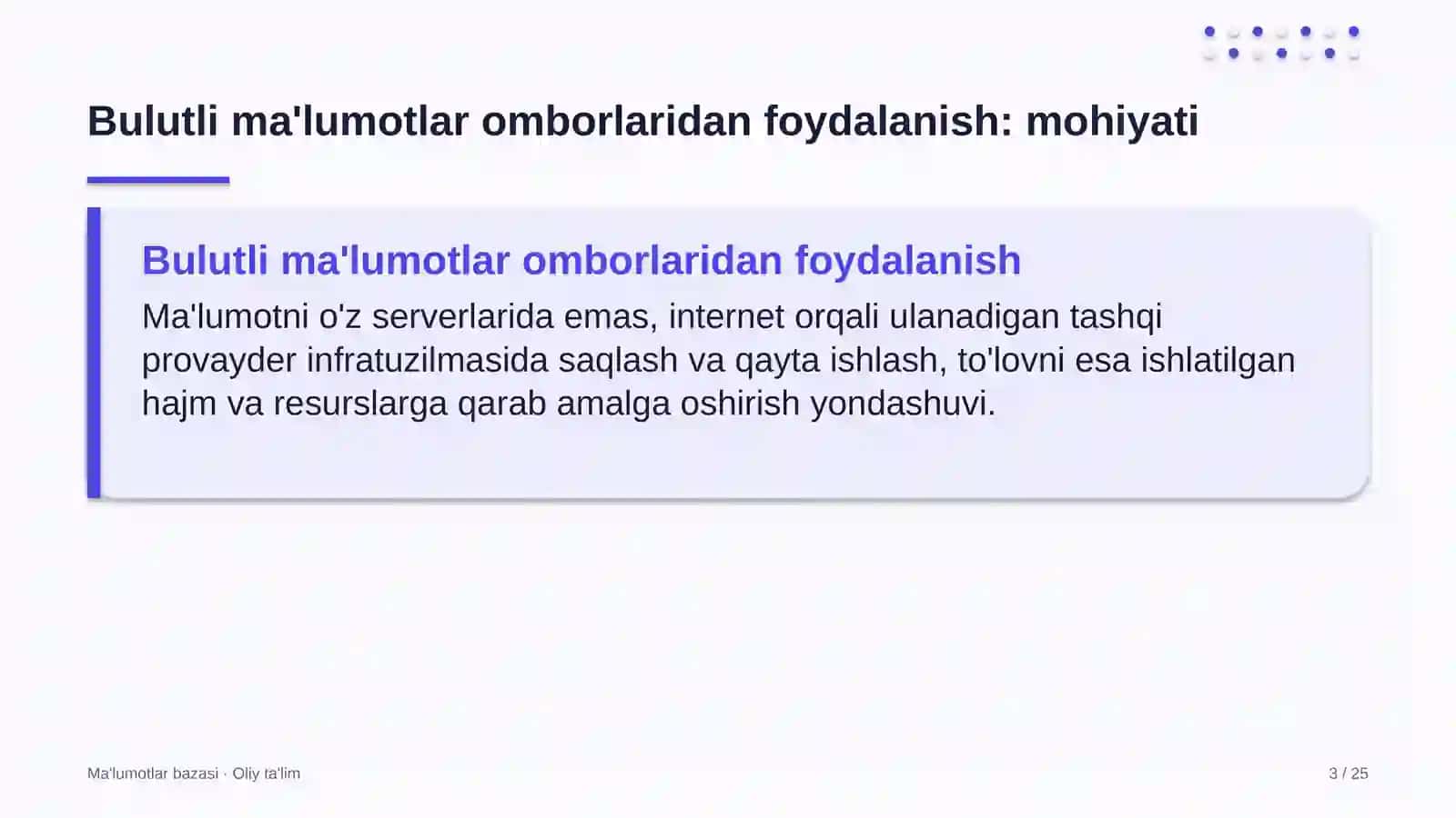 Keytering xizmatida bulutli ma'lumotlar omborlaridan foydalanish 3