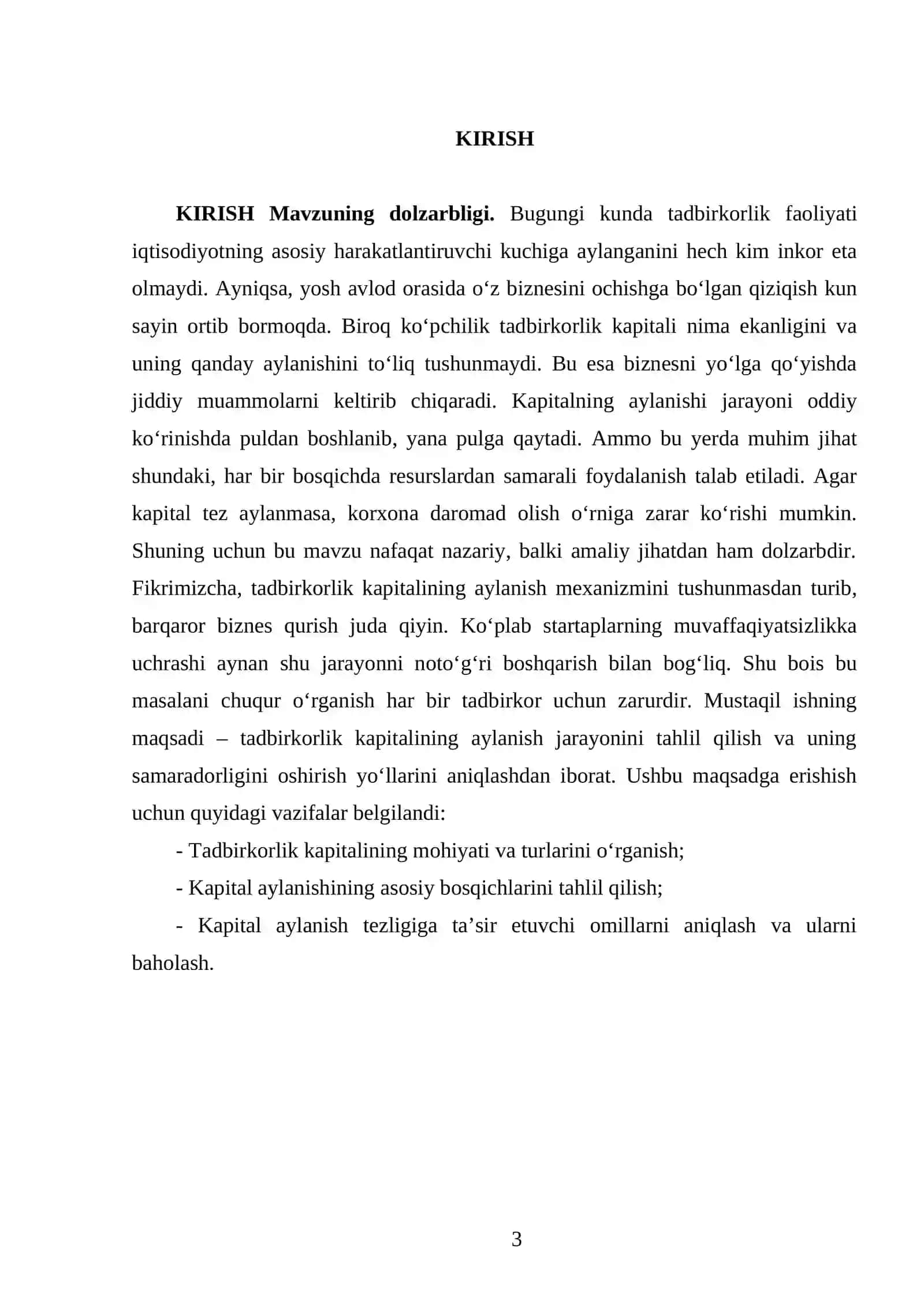 Tadbirkorlik faoliyati. tadbirkorlik kapitali va uning aylanishi 3