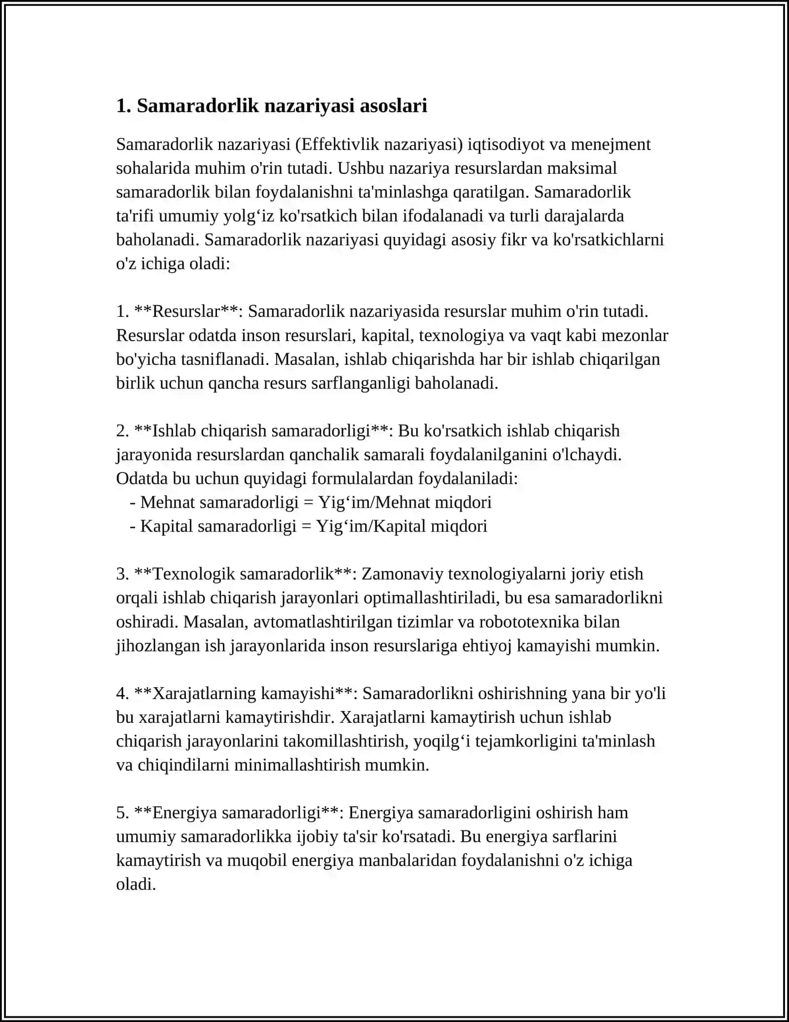 TEKNIK SAMARADORLIKNI NAZARIY ASOSLARI VA TEXNOLOGIK TEZLIKLARNI SAMARADORLIKKA TA'SIRI 3