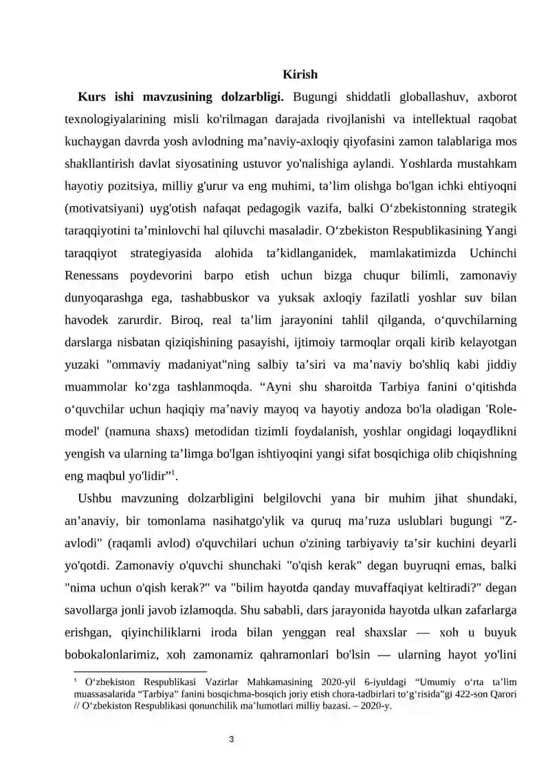 :TARBIYA FANINI O' QITISHDA ROLE-MODEL METODIDAN FOYDALANIB O’QUVCHILARDA TA’LIM OLISHGA MOTIVATSIYA UYG’OTISH. 3