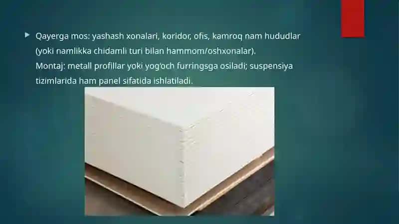 Bugungi kunda qo'llanilib kelinayotgan shiftlar uchun materiallar. 3