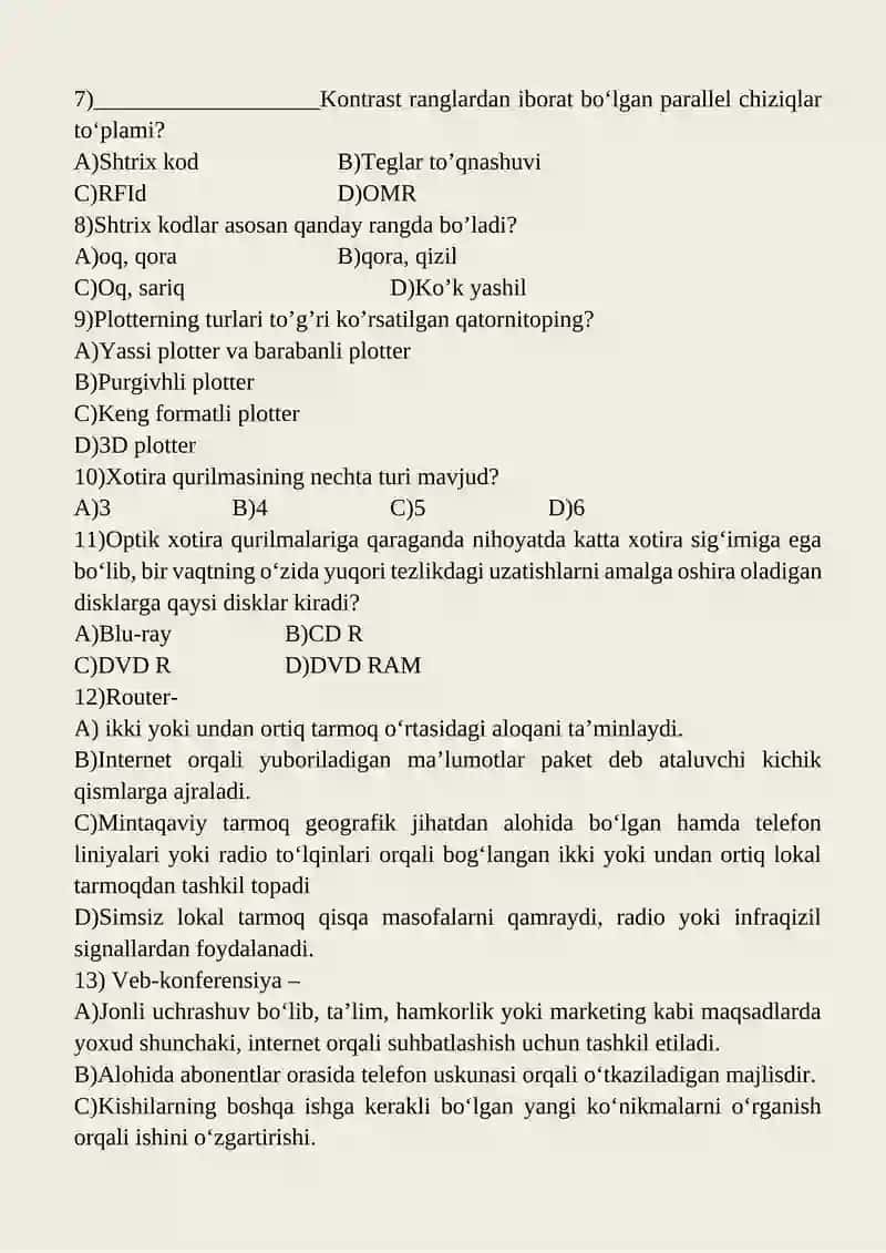Informatika va axborot texnologiyalari fanidan nazorat ishi daftari 3