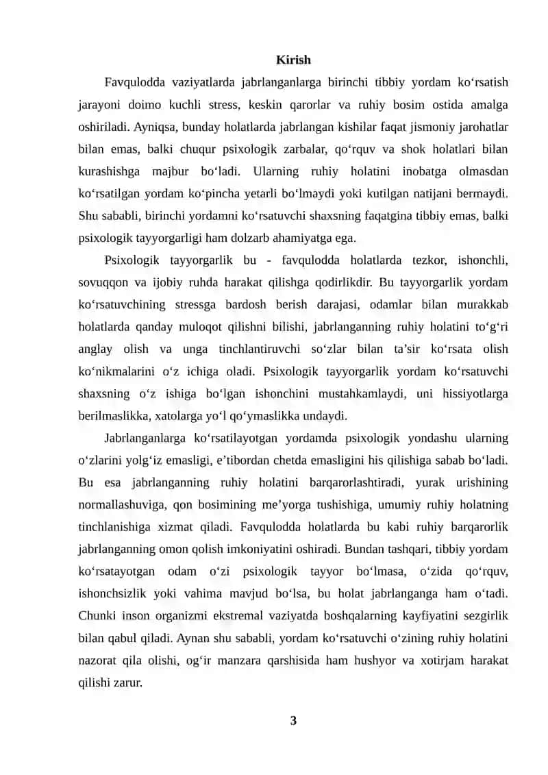 Favqulodda vaziyatlarda jabrlanganlarga birinchi tibbiy yordam ko’rsatishda psixologik tayyorgarlikning o’rni va ahamiyati 3