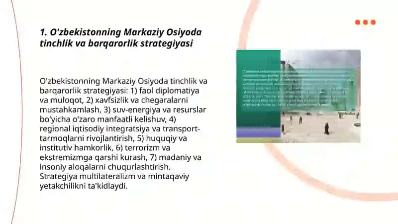 O'zbekiston Markaziy Osiyoda tinchlik va barqarorlikni taminlashdagi o'rni 3
