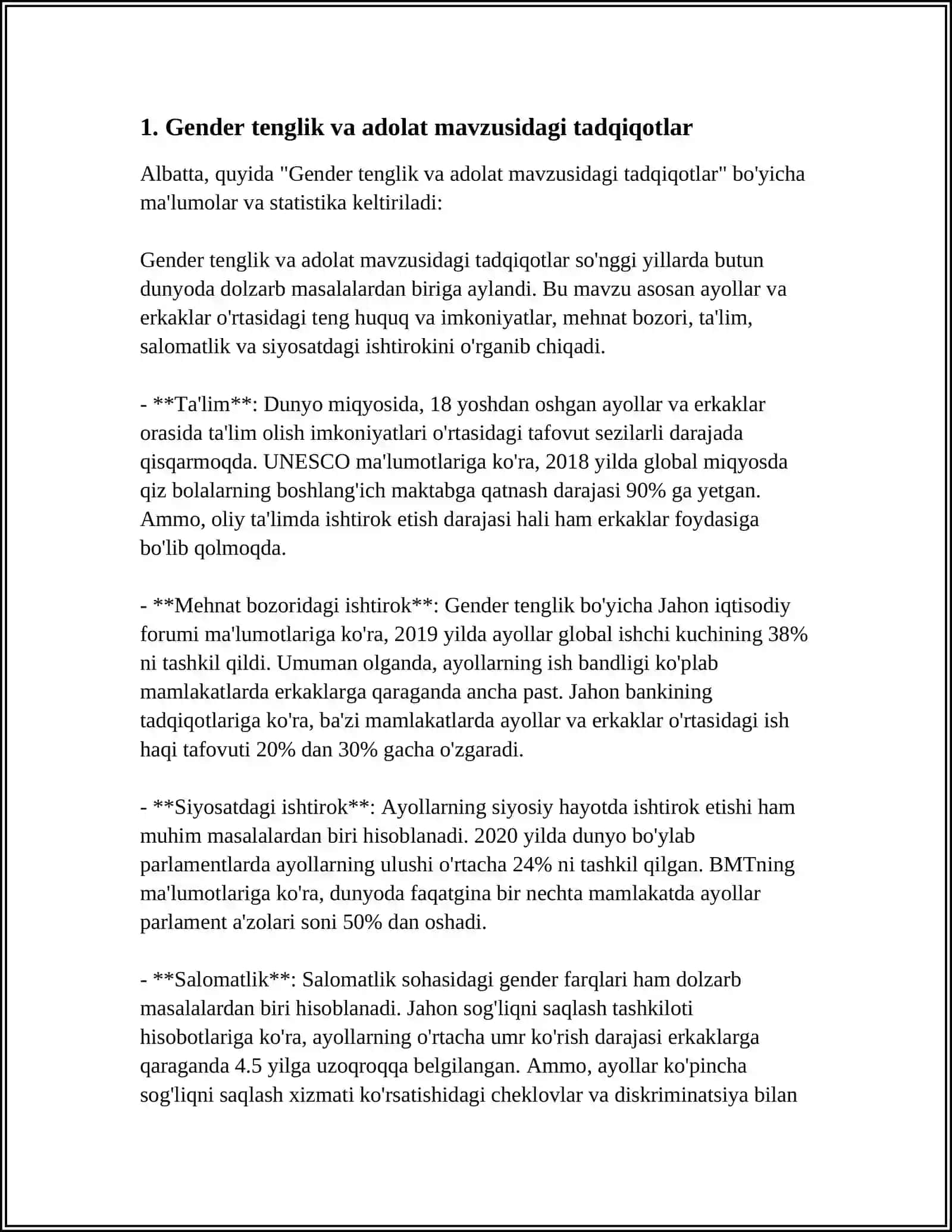 GENDER TADQIQOTLARINING YO'NALISHI 3