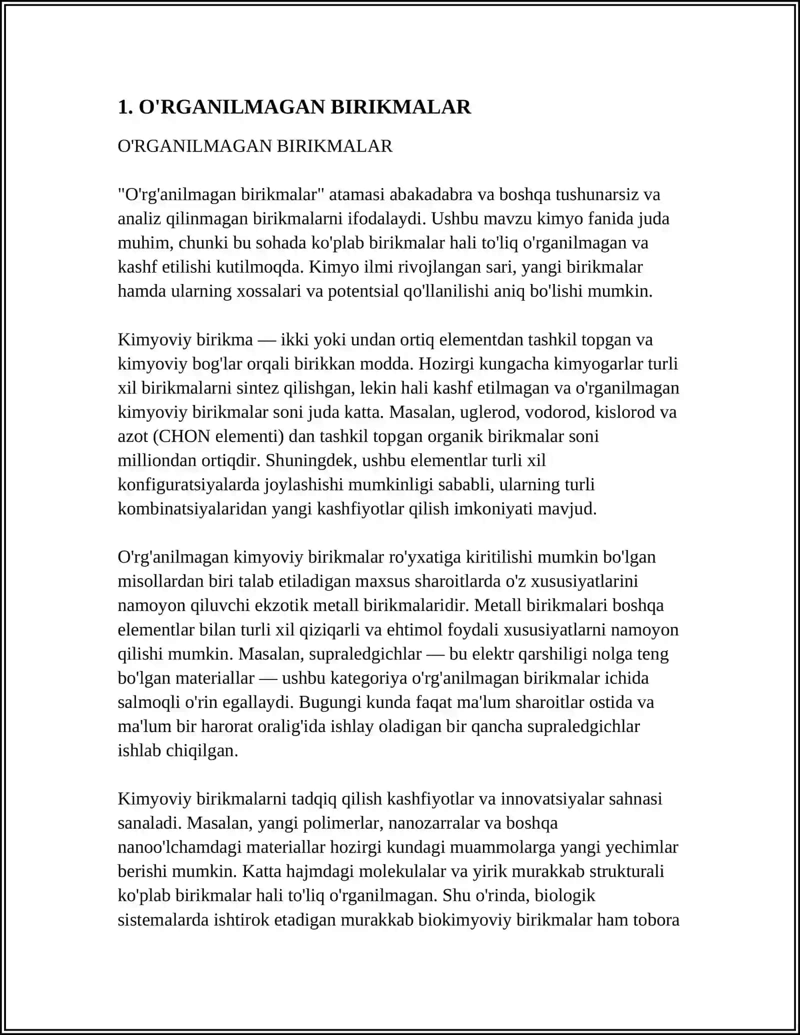 O'RGANILMAGAN BIRIKMALAR 3
