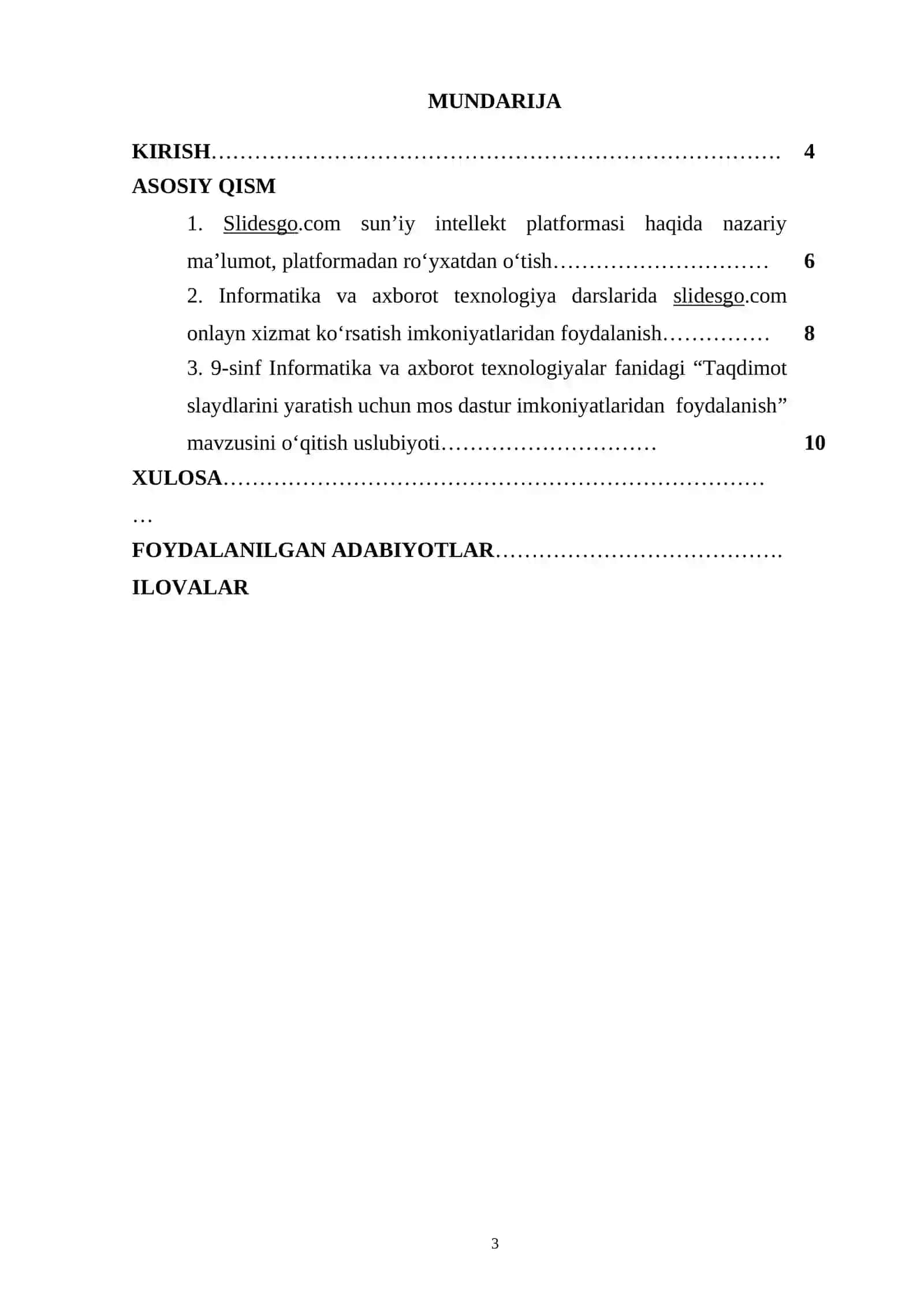 Taqdimot slaydlarini yaratish uchun mos dastur imkoniyatlaridan foydalanish 3
