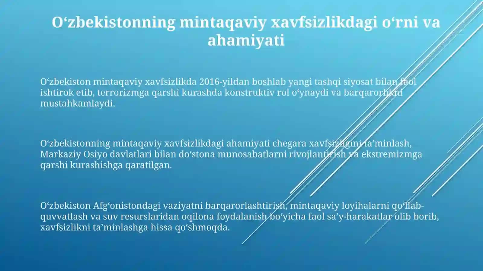 O’zbekistonning Markaziy Osiyodagi Tinchlik vabarqarorliknita’minlashdagiurni 3