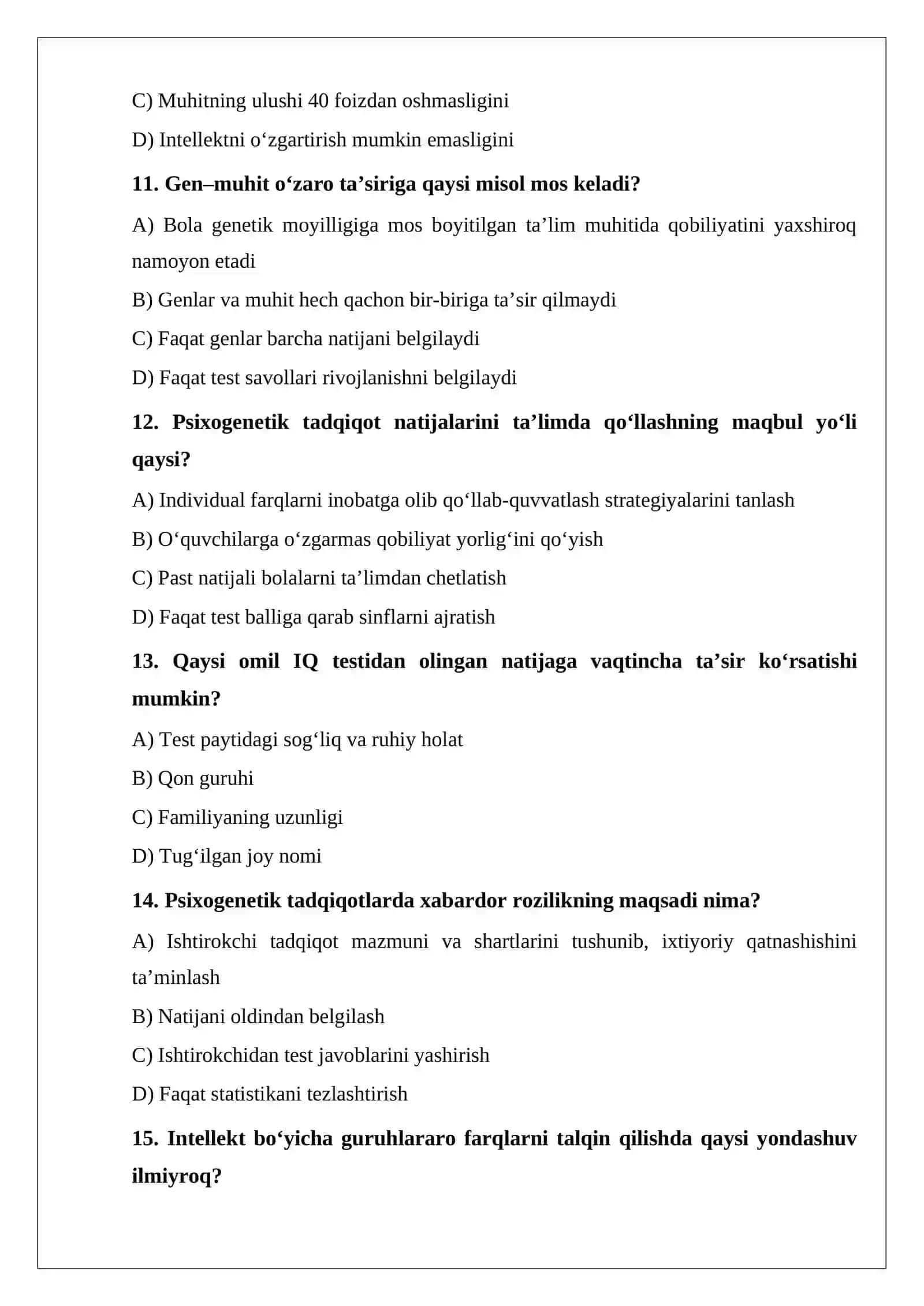 Intellektni psixogenetik tadqiq etish TEST 3