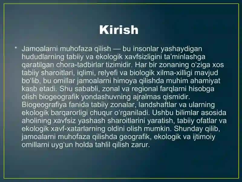 Jamoalarni muhofaza qilish. Zonal va regional farqlarni hisobga olish 3