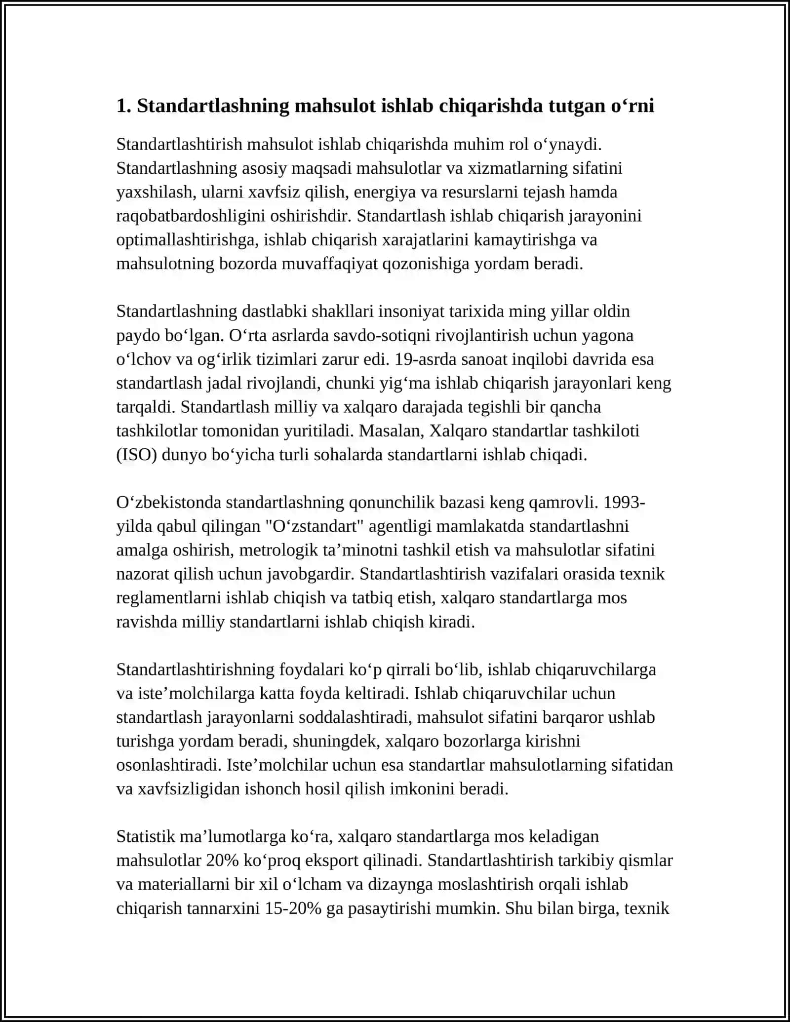 MAHSULOT ISHLAB CHIQARISHDA STANDARTLASHNING O'RNI 3