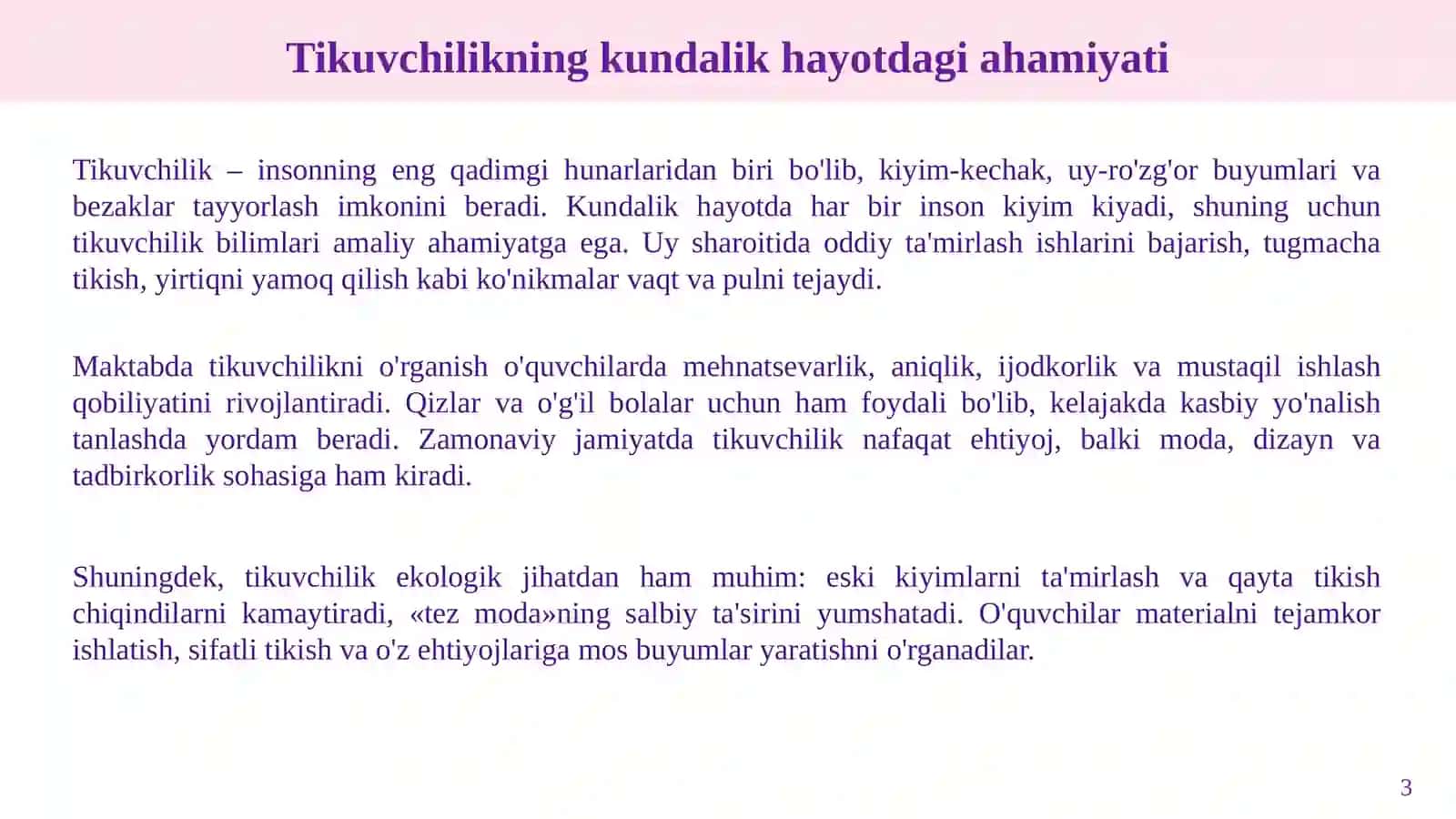 Tikuvchilik texnologiyasi va kiyim tikish bosqichlari 3