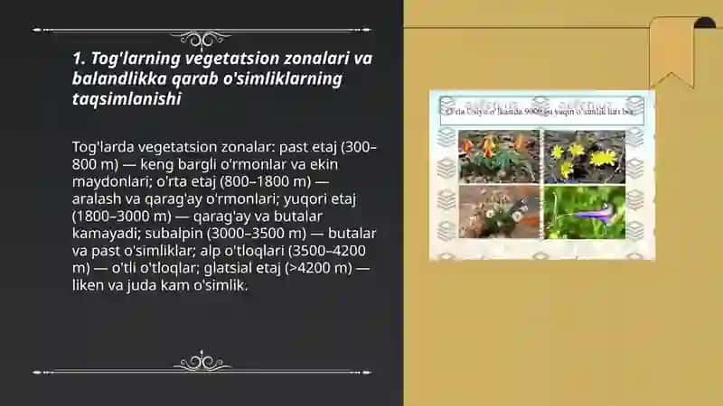 Tog'larda òsimliklari va unda hayvonlarning tarqalishi 3
